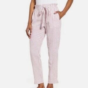 BeachLunchLounge Giavanna Beach Linen Pants White & Pink Stripes Lychee Large